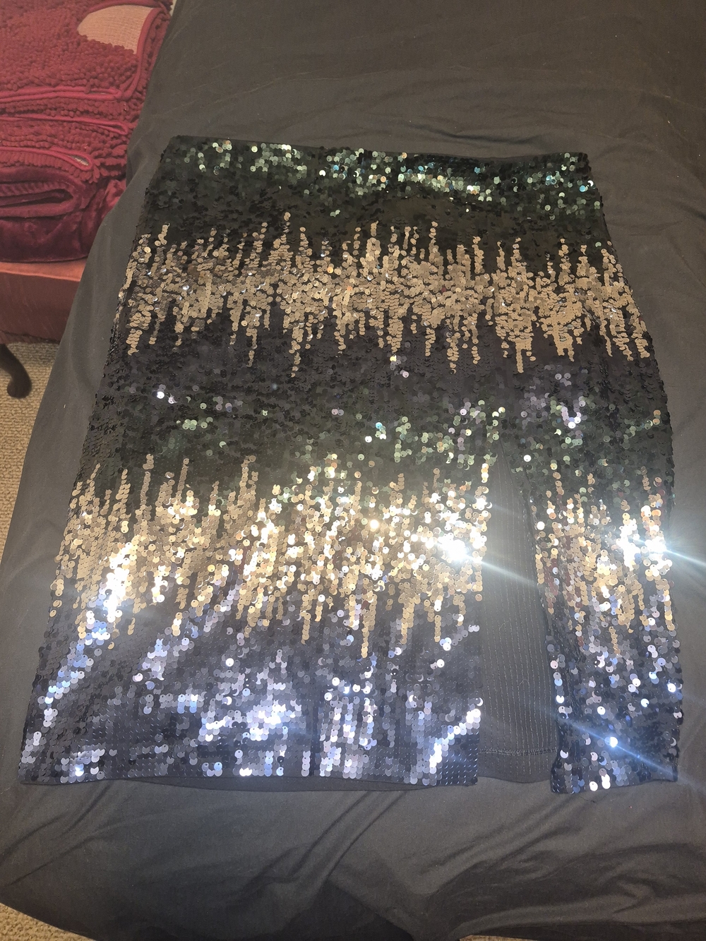 NWT Express Sequin Ombre Pencil Skirt - Black, Silver, Blue & Green - XL